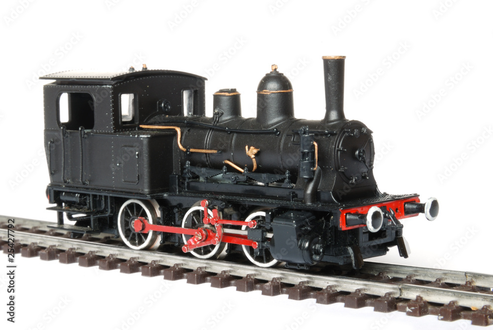 Vintage black model railway isolated on white background