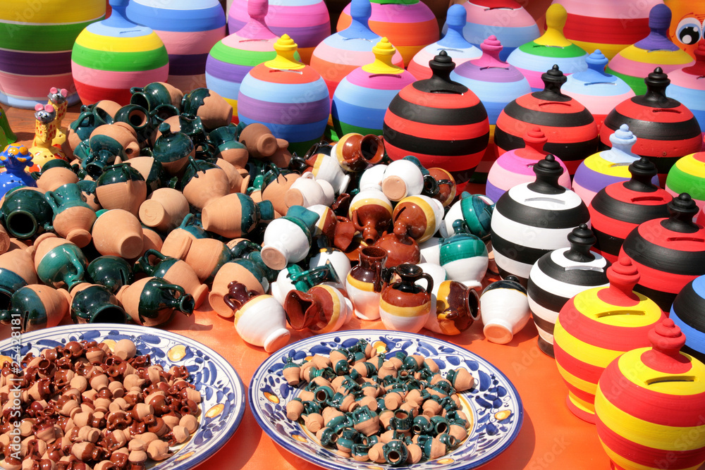 Stall of colored pottery
