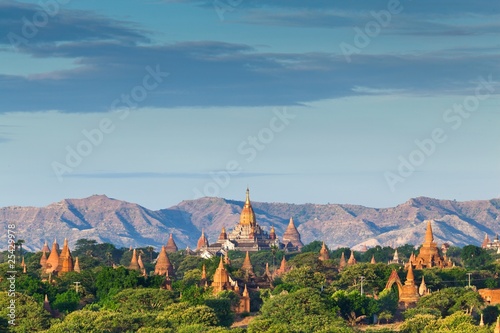 The Temples of bagan at sunrise, Bagan, Myanmar photo