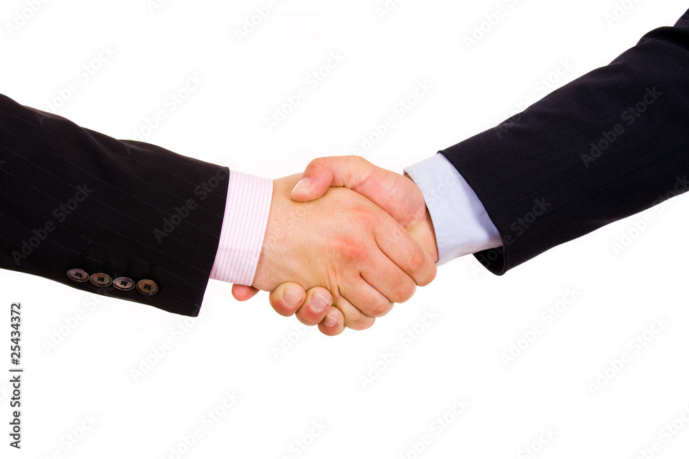 Business men hand shake in white background Business men hand shake in white background