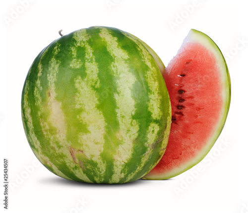 Watermelon with cute piece on withe background