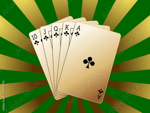 Canvas Print Quinte flush royale sur fond vert et or