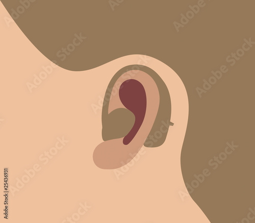 Vector illustration of a  man ear with a  hearing aid device