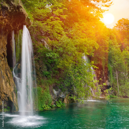 Waterfall in national park. Plitvice  Croatia