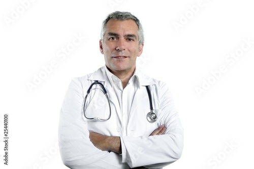 doctor senior expertise gray hair on white