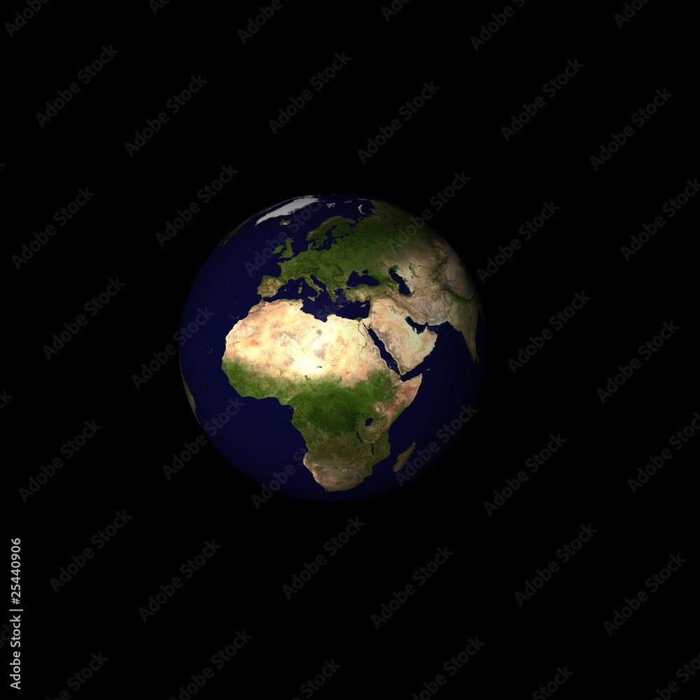 Planet earth on black background. Viewing Europe and Africa Planet earth on black background. Viewing Europe and Africa