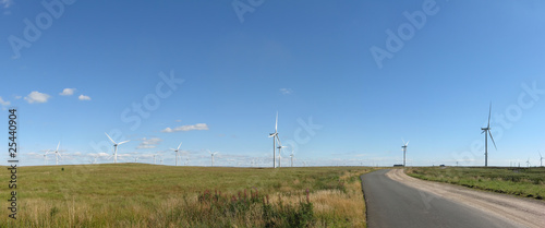Wind farm panorama with blue sky