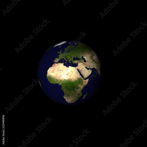 Planet earth on black background. Viewing Europe and Africa