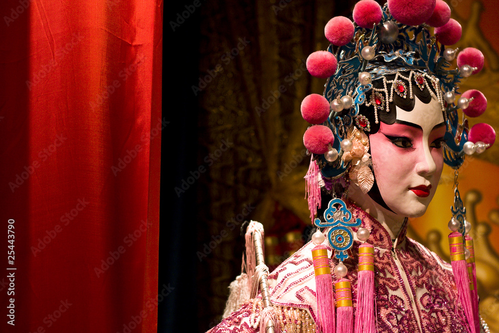 Fototapeta premium chinese opera dummy and red cloth as text space ,it is a toy,not
