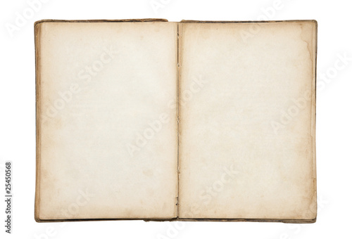 Open old blank book with clipping path