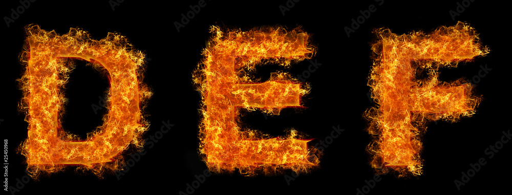 Set of Fire letter D E F Set of Fire letter D E F