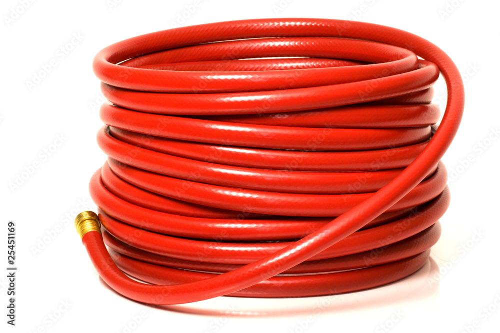 Red Garden Hose - studio on white Red Garden Hose - studio on white