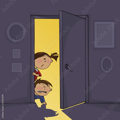 Dark room and frightened children