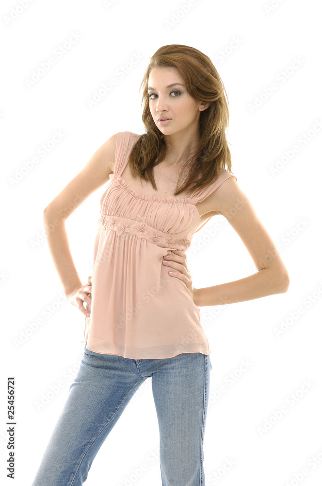 Young beautiful brunette posing isolated on white Young beautiful brunette posing isolated on white