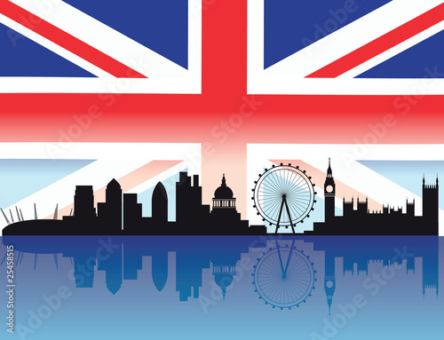 Photography London skyline with flag