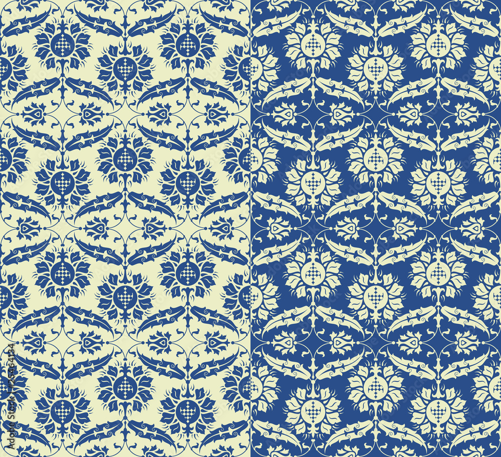 antique tileable background image in blue and light yellow