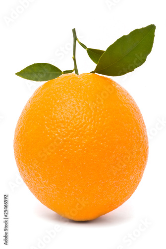 Ripe orange with leaves isolated on a white background