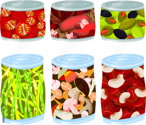 Set of a various food tins