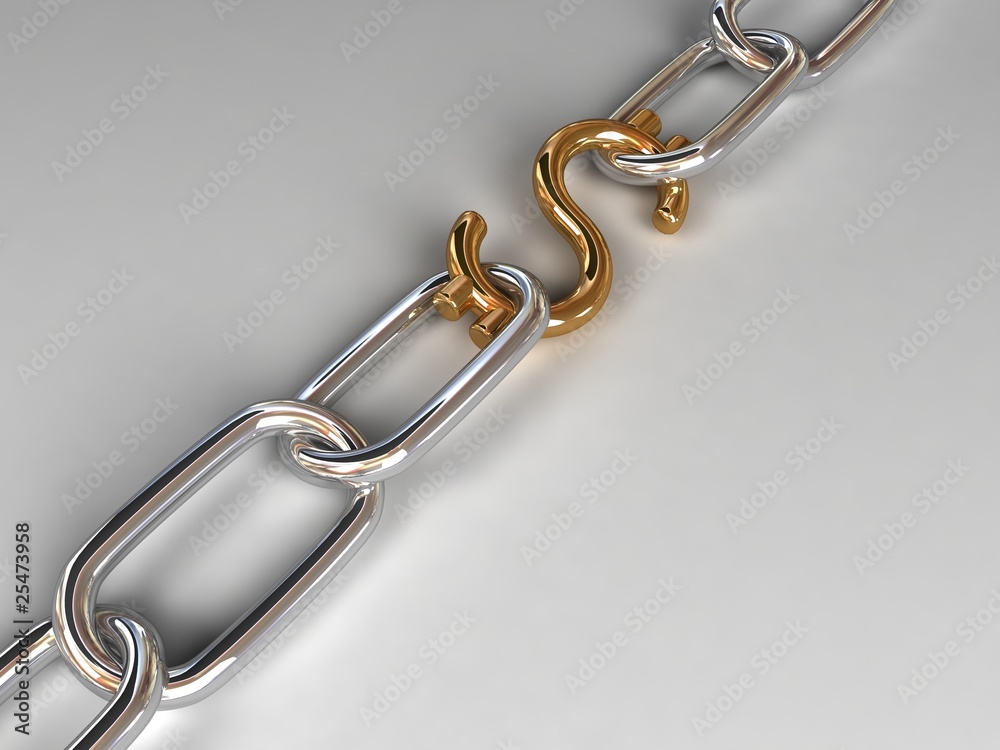 Obraz premium silver dollar chain on white with shadows