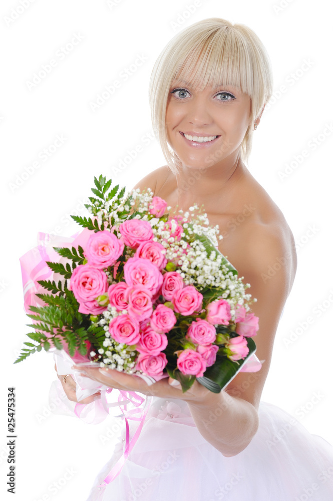 Happy bride with a bouquet Happy bride with a bouquet