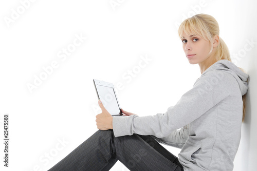 Blonde with a computer