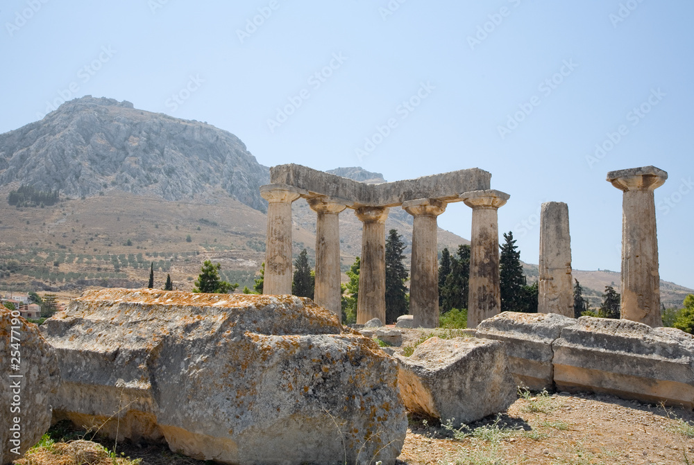 Temple of Apollo at Corinth, with Acrocorinth background