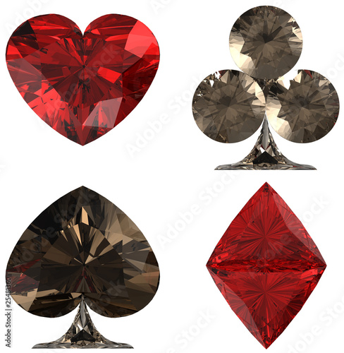 Colored Diamond shaped Card Suits on white