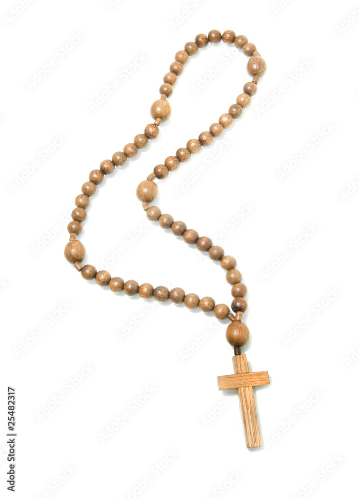 Naklejka premium Top view of Wooden rosary beads