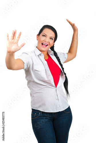 Happy woman with arms up