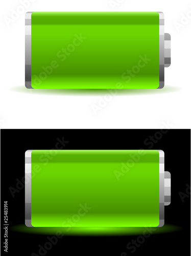 Battery on white and black background
