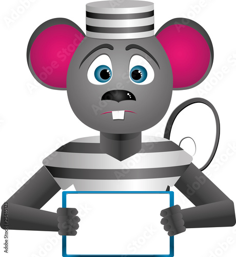 Mouse prisoner character hold in his hands a message-bord