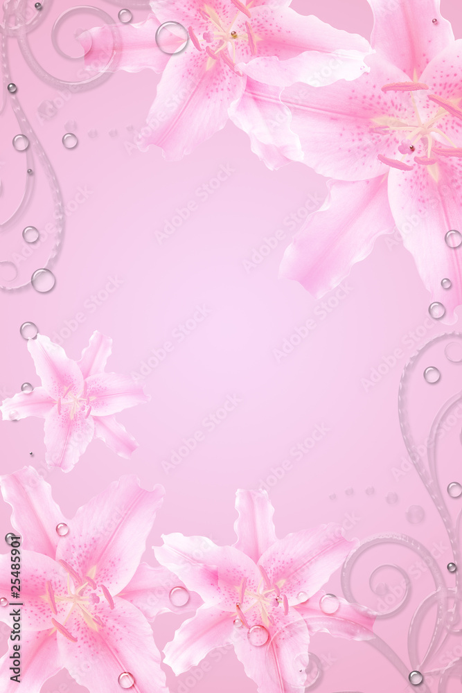 Abstract background with pink lillies and a space for a text