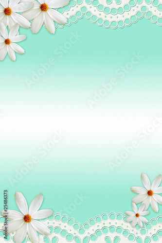 Abstract background with white flowers, lace and a space for a t