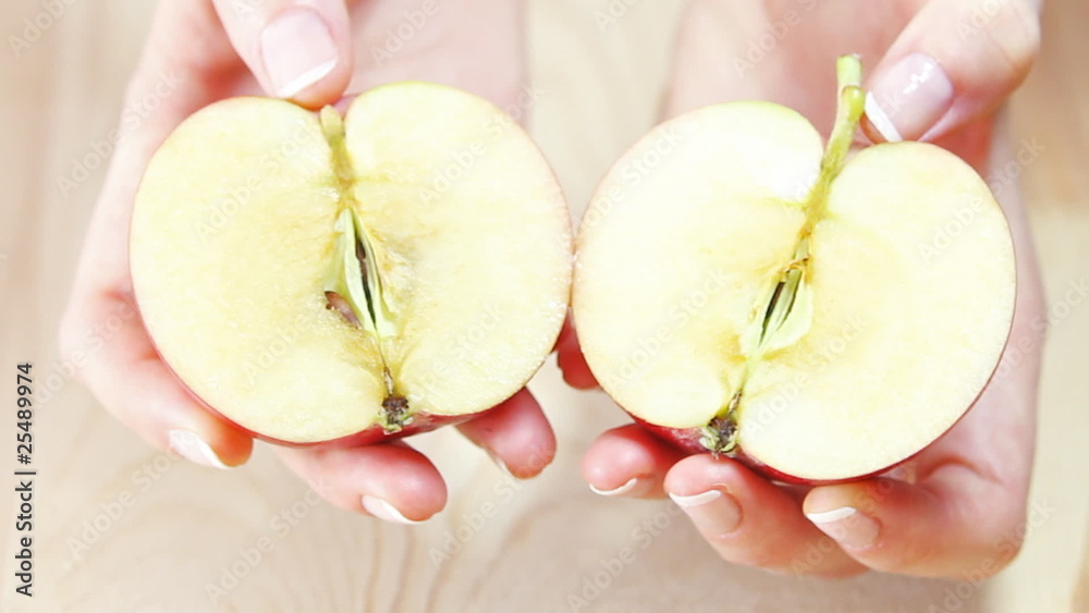 two halves of an apple