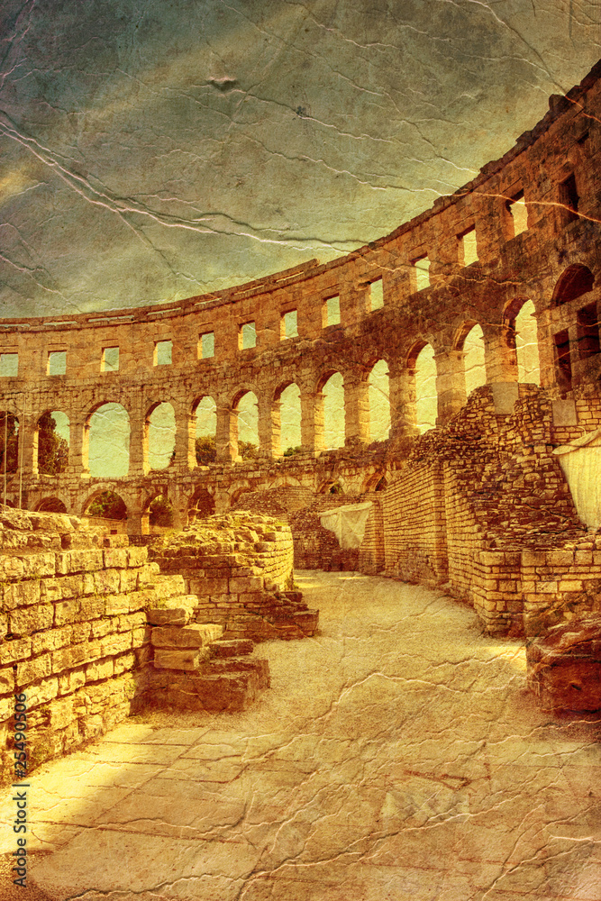 Obraz premium ancient arena in Pula, Croatia - picture in retro artistic style