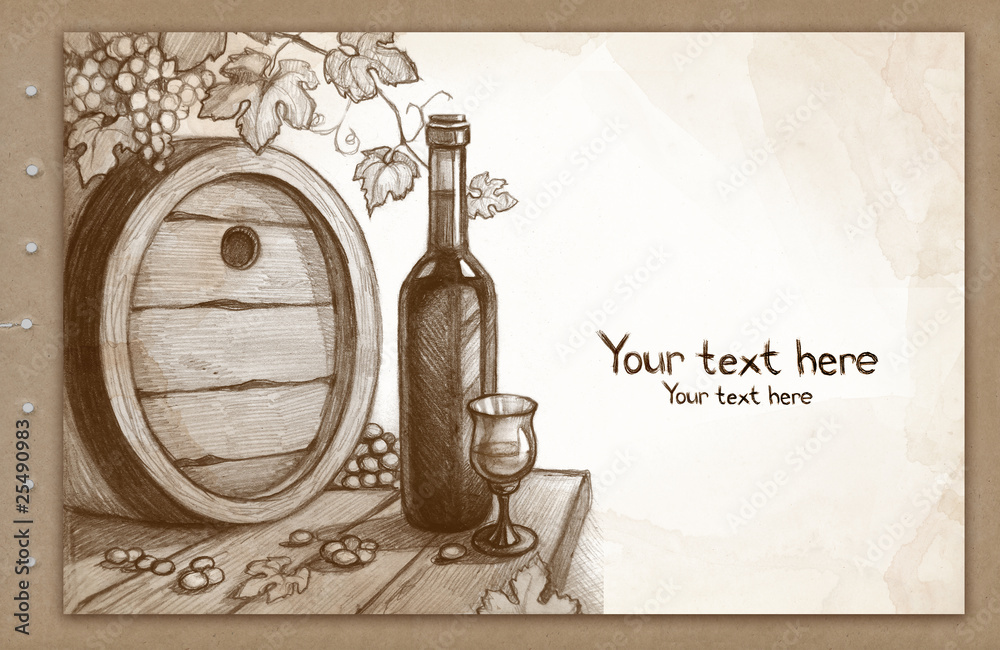 Naklejka premium Background with sketch of wine bottle