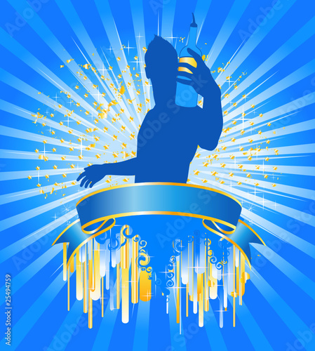 silhouette of barman showing tricks with a bottle