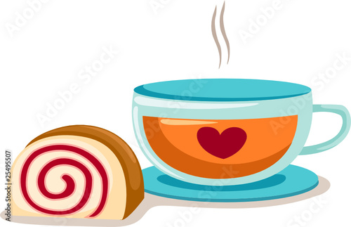 a cup of coffee with roll cake