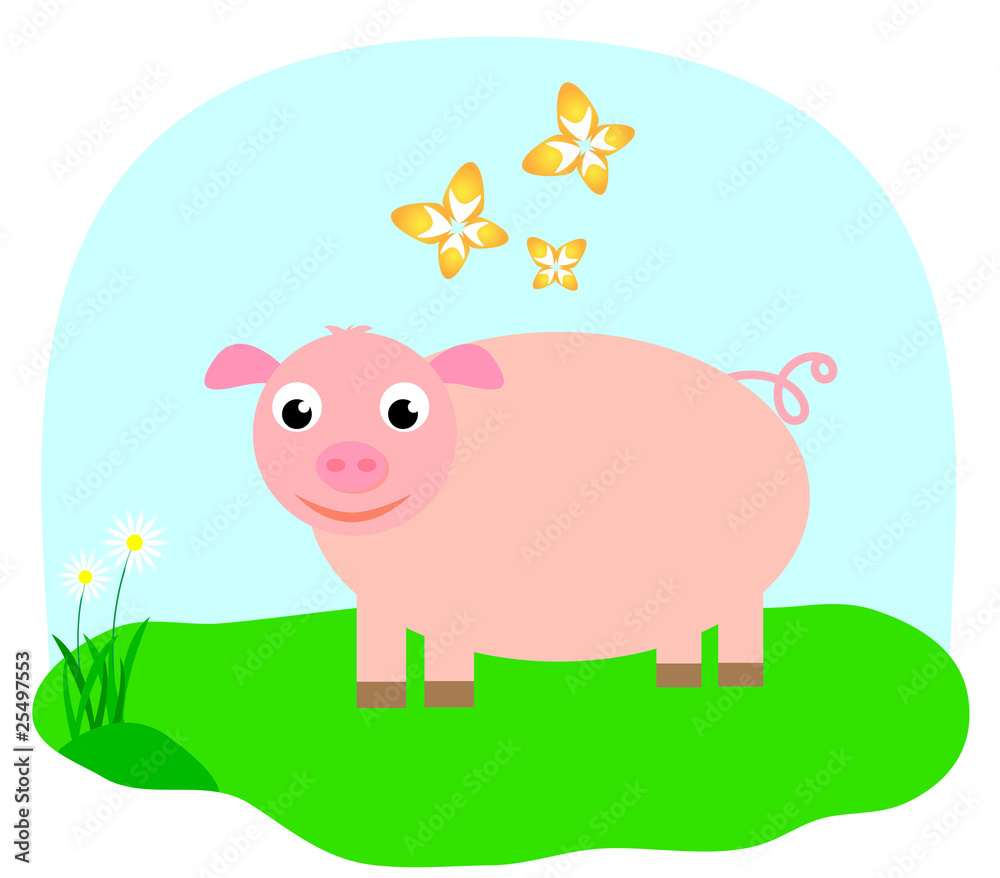 Vector smiling pig on the grass Vector smiling pig on the grass