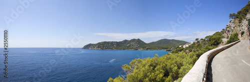 panoramic view of road and wide blue sea