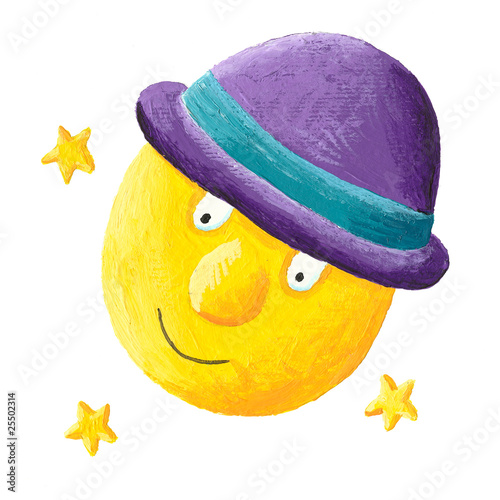 Moon wearing purple hat