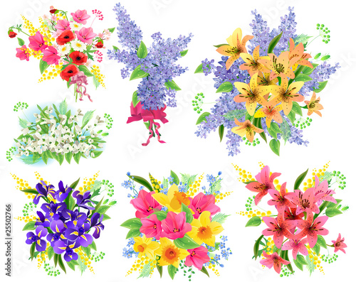 Collection of detailed beautiful bunches of flowers