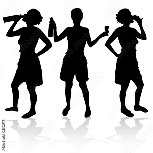 girl with a bottle of wine and a glass vector silhouette