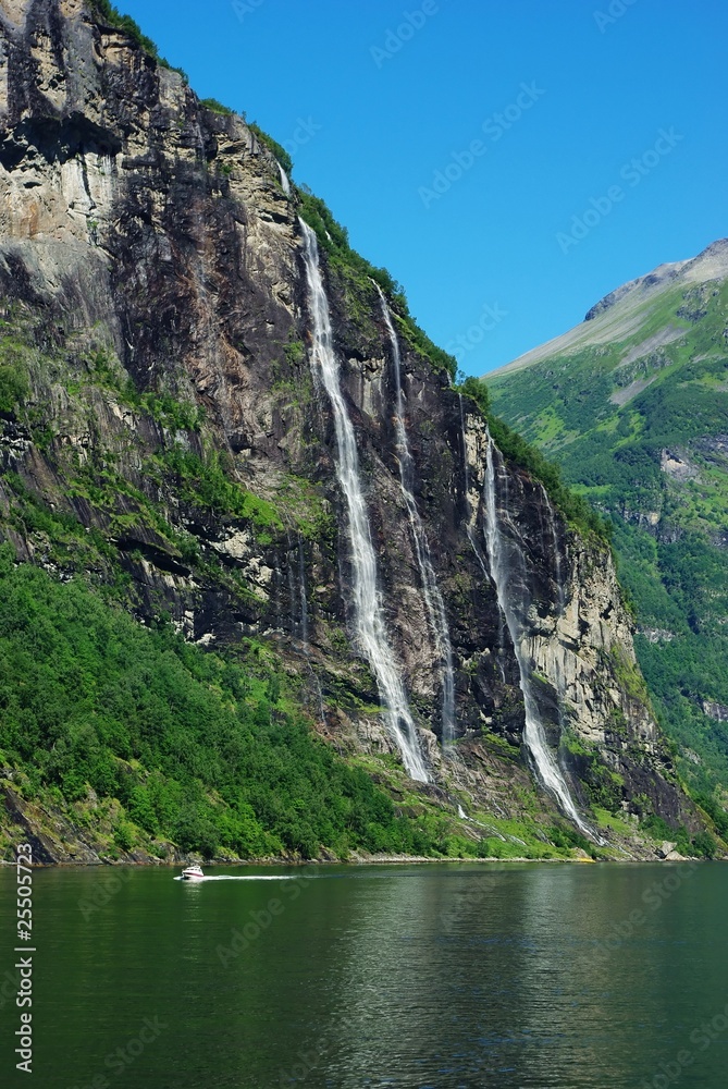 Mountain river with waterfall in Norway