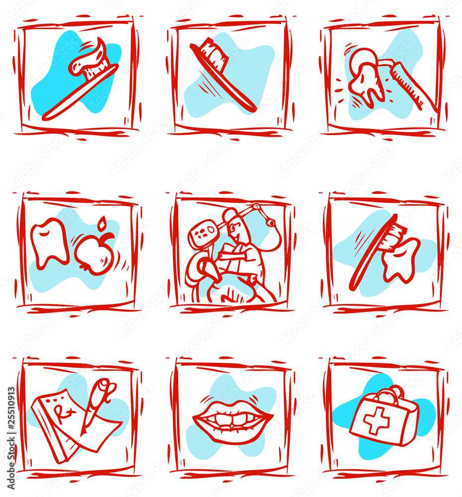 At dentist's office icons set clipart