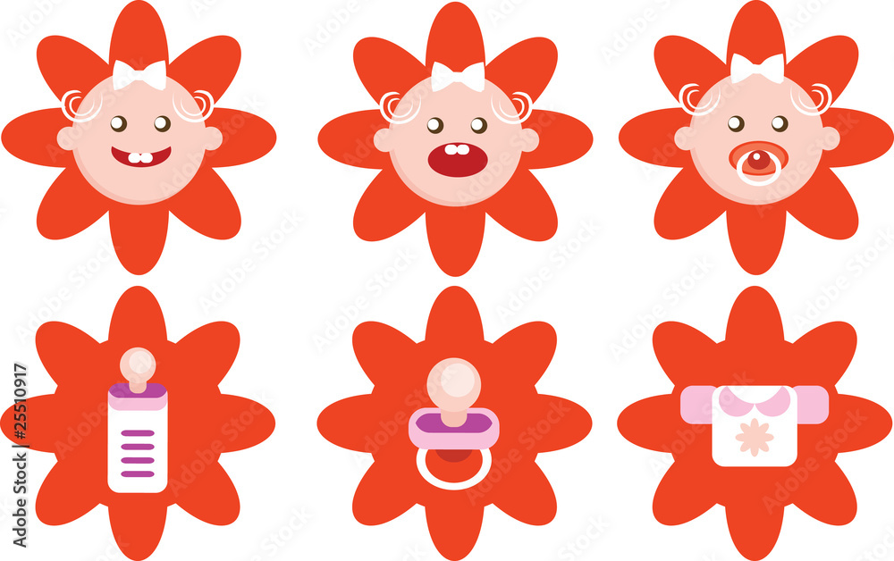 Fototapeta premium Flower Girls Icons Vector Set.eps
