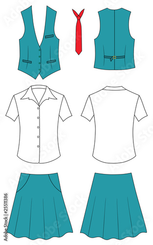 Suit of the cashier or seller (waistcoat, shirt, tie, skirt)