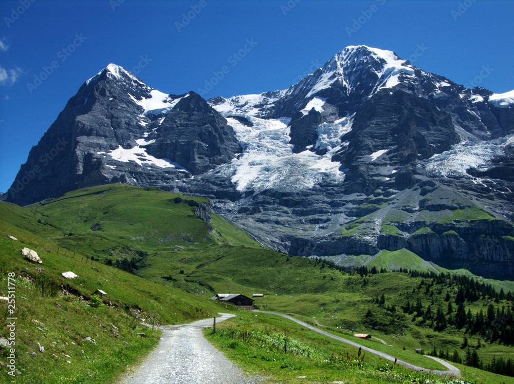 Eiger and Monch mountains in Switzerland Alps