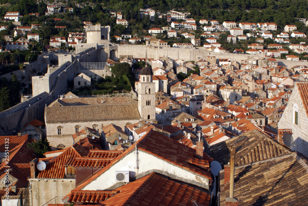Roofs and city wall in Dubrovnik, Croatia