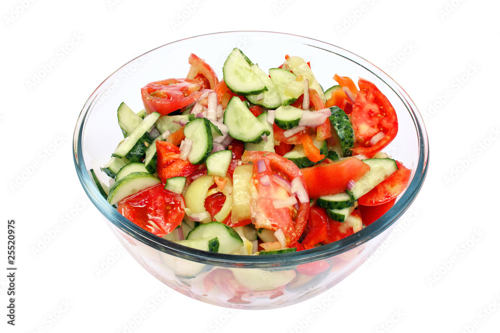 salad in glass bowl isolated